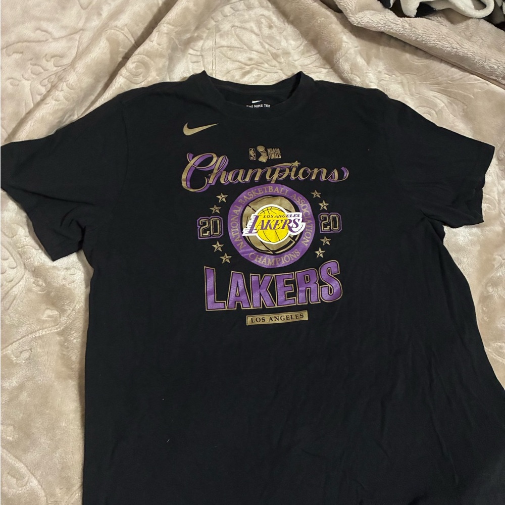 Nike Black T-Shirt with Purple and Gold Lakers Design
